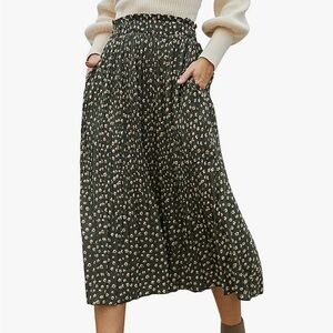 Floral Pleated Midi Skirt